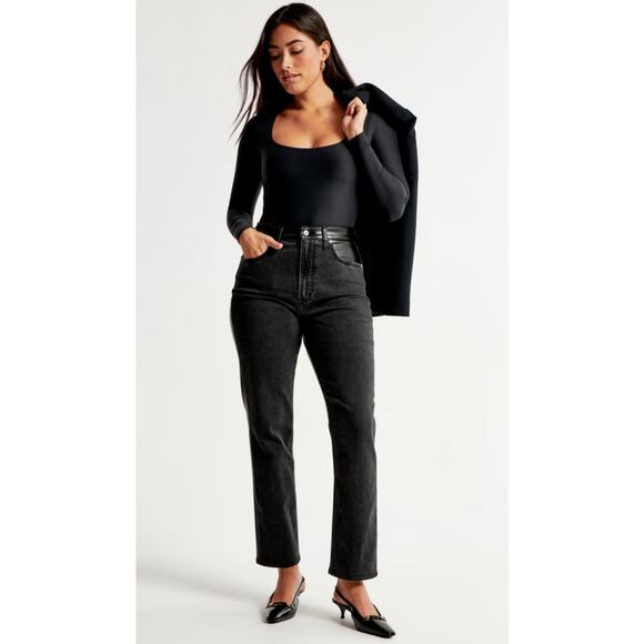 Abercrombie & Fitch Curve Love Ankle Straight Ultra High Rise Mixed Fabric Sz 20 - Picture 1 of 14